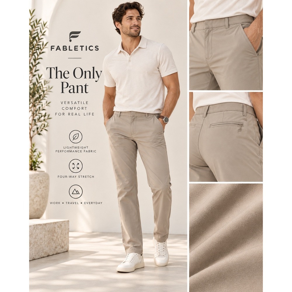 Fabletics Mens The Only Pant Tan Khaki Performance Chino Trousers Size Medium
